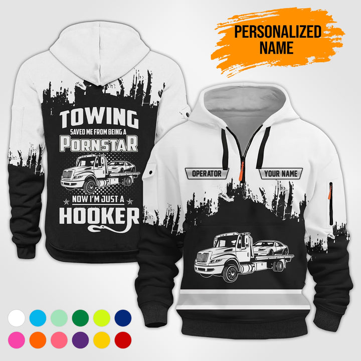 Personalized Name Tow Truck American 3D Quarter Zip Hoodie AU52