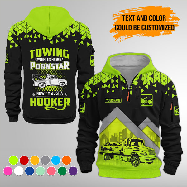 Personalized Name Tow Truck American 3D Quarter Zip Hoodie FY762