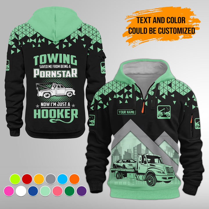 Personalized Name Tow Truck American 3D Quarter Zip Hoodie FY762