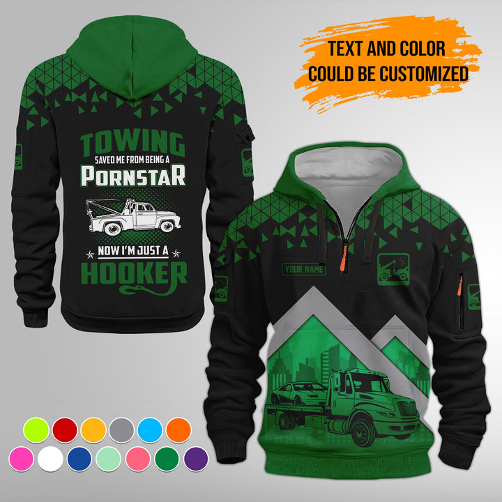 Personalized Name Tow Truck American 3D Quarter Zip Hoodie FY762