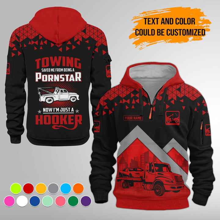 Personalized Name Tow Truck American 3D Quarter Zip Hoodie FY762