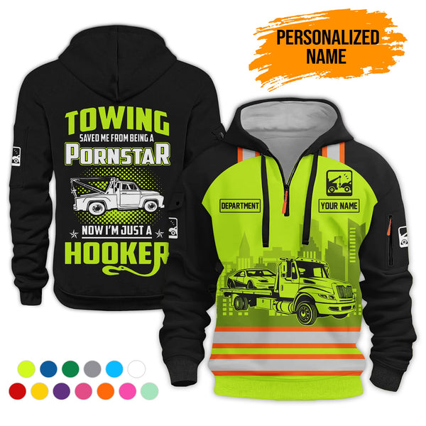 Personalized Name Tow Truck American 3D Quarter Zip Hoodie AZ794