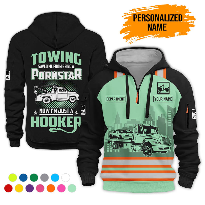 Personalized Name Tow Truck American 3D Quarter Zip Hoodie AZ794