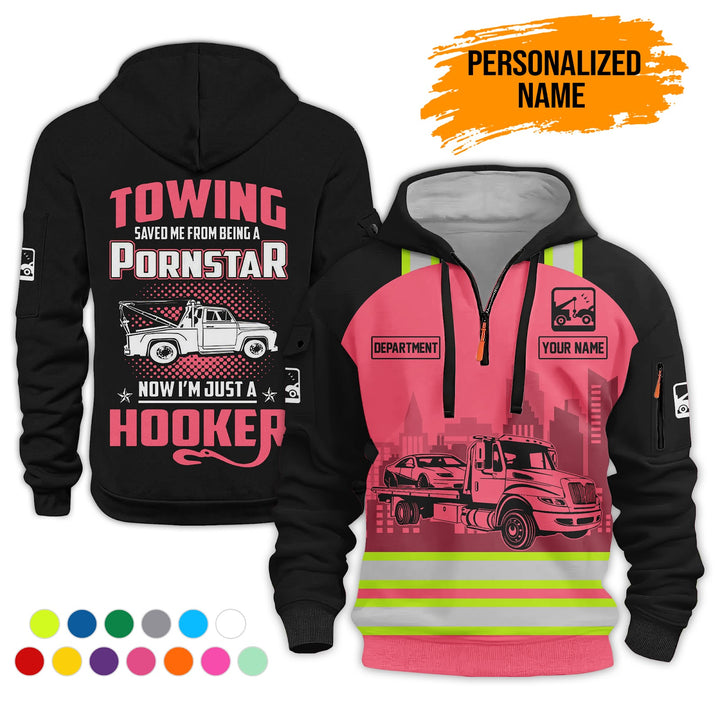 Personalized Name Tow Truck American 3D Quarter Zip Hoodie AZ794