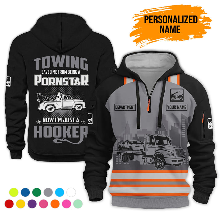 Personalized Name Tow Truck American 3D Quarter Zip Hoodie AZ794