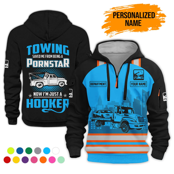 Personalized Name Tow Truck American 3D Quarter Zip Hoodie AZ794