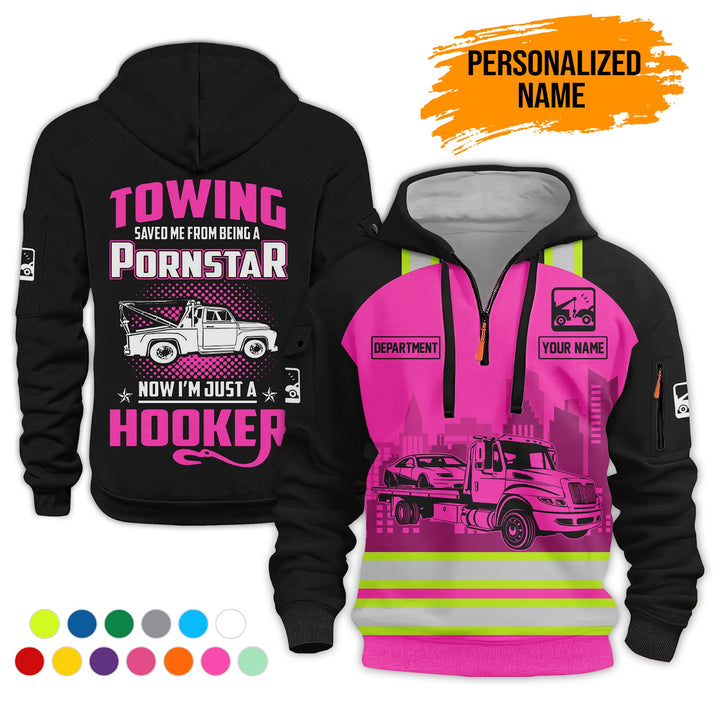 Personalized Name Tow Truck American 3D Quarter Zip Hoodie AZ794