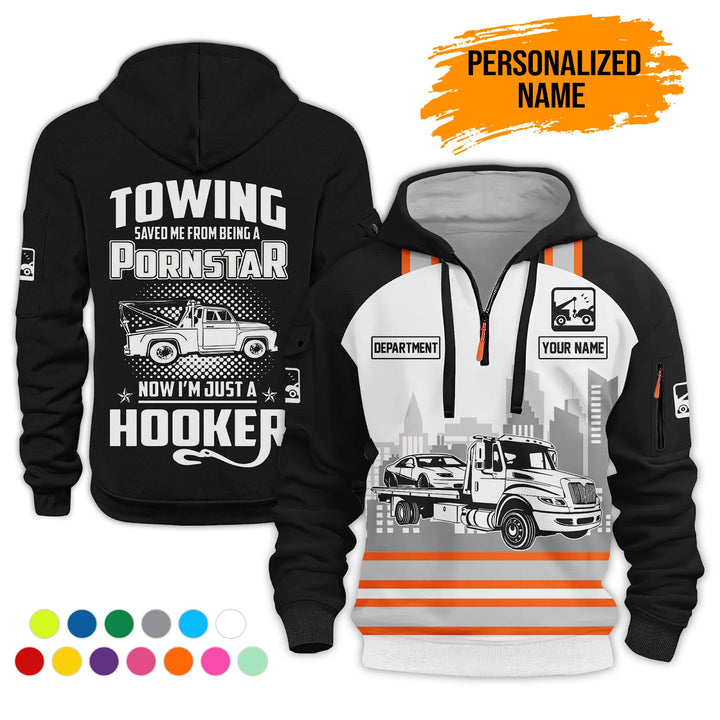 Personalized Name Tow Truck American 3D Quarter Zip Hoodie AZ794