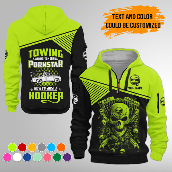 Personalized Name Tow Truck American 3D Quarter Zip Hoodie FY768