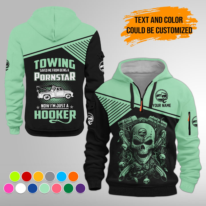 Personalized Name Tow Truck American 3D Quarter Zip Hoodie FY768