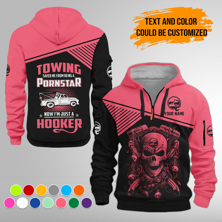 Personalized Name Tow Truck American 3D Quarter Zip Hoodie FY768
