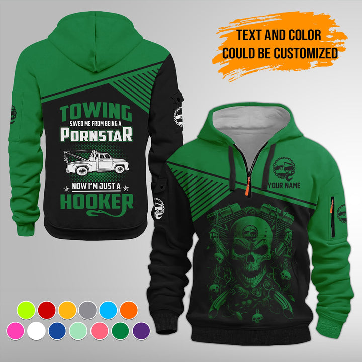 Personalized Name Tow Truck American 3D Quarter Zip Hoodie FY768