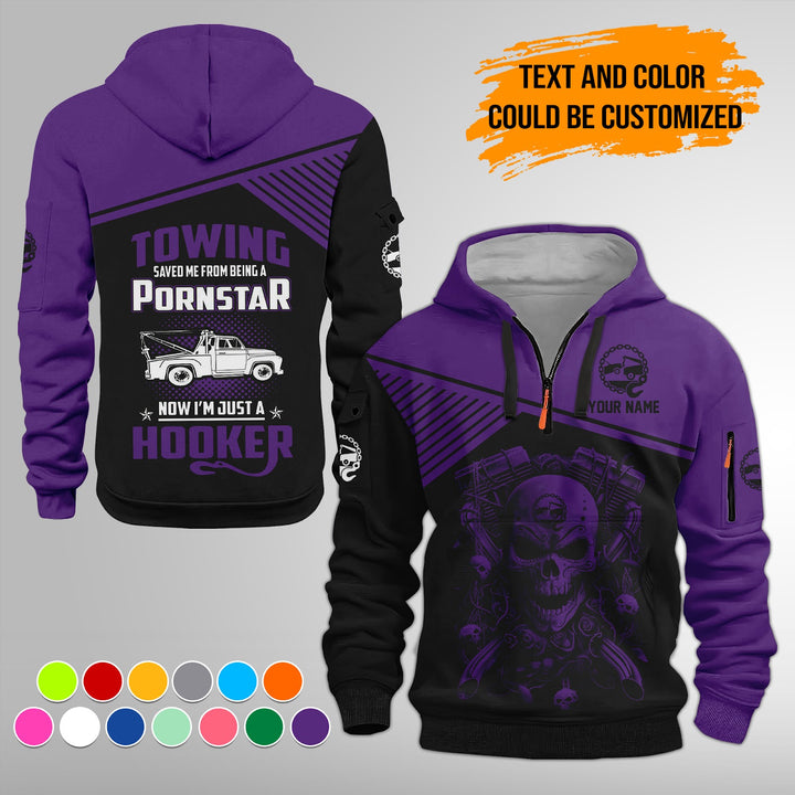 Personalized Name Tow Truck American 3D Quarter Zip Hoodie FY768