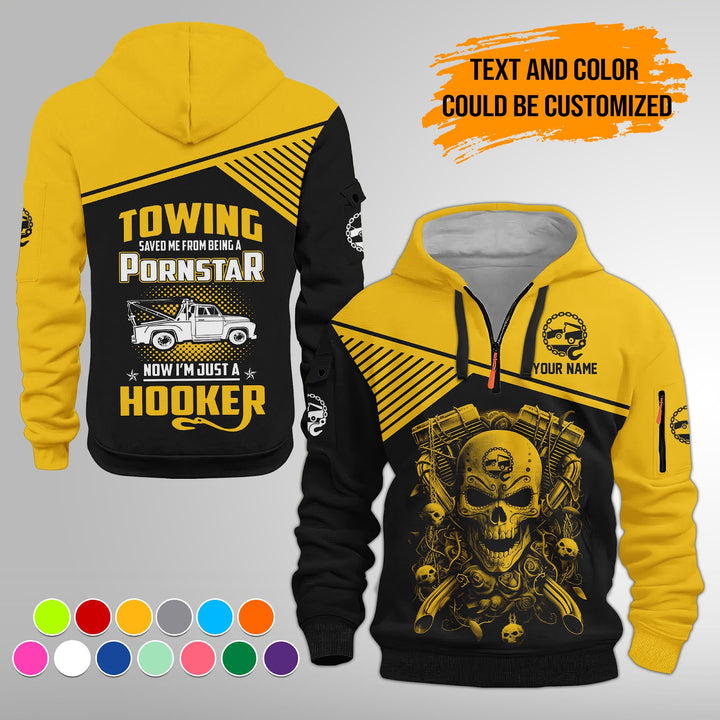Personalized Name Tow Truck American 3D Quarter Zip Hoodie FY768