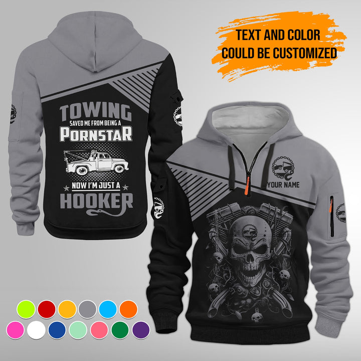 Personalized Name Tow Truck American 3D Quarter Zip Hoodie FY768