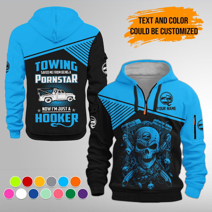 Personalized Name Tow Truck American 3D Quarter Zip Hoodie FY768