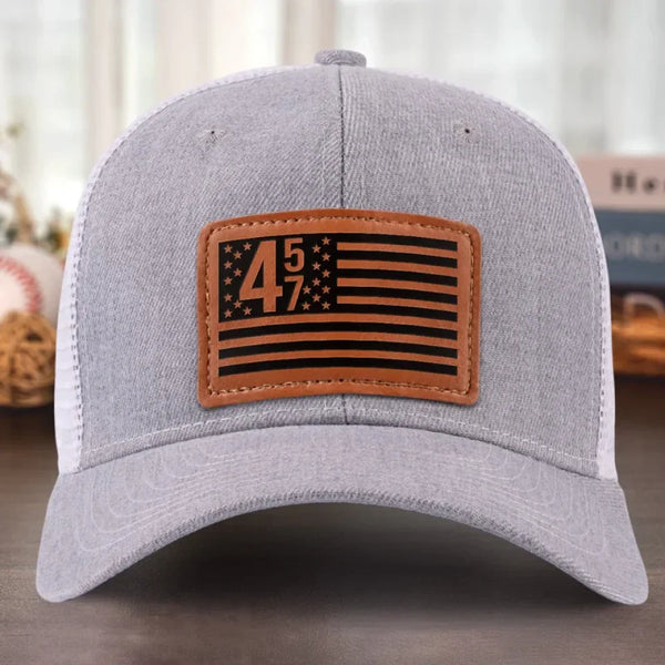 45 Or 47, He's Back On Track Already - US Elections Leather Patch Hat - Gift For Conservative Supporters - Trump Classic Cap