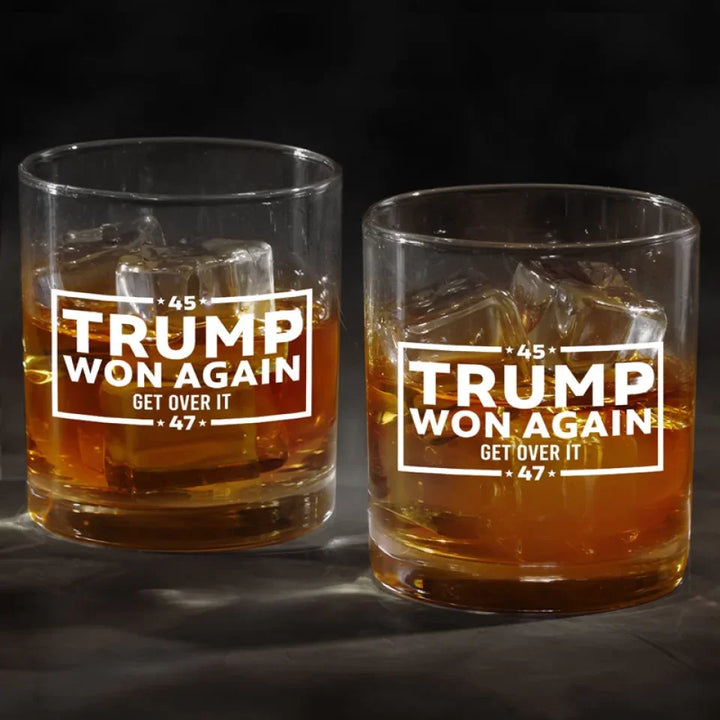 45 Or 47, He Won Again - US Election Whiskey Glass - Christmas Gift For Conservative Supporters - Trump Wine Glass
