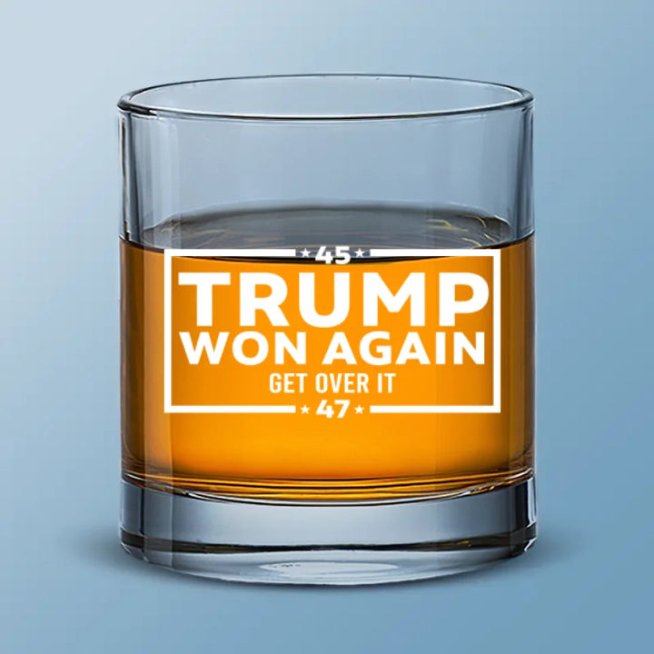 45 Or 47, He Won Again - US Election Whiskey Glass - Christmas Gift For Conservative Supporters - Trump Wine Glass