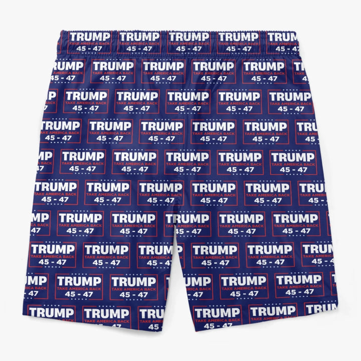 45 47 Forever - US Patriotic Pride Tropical Hawaiian Aloha Men Beach Shorts - Trump Short