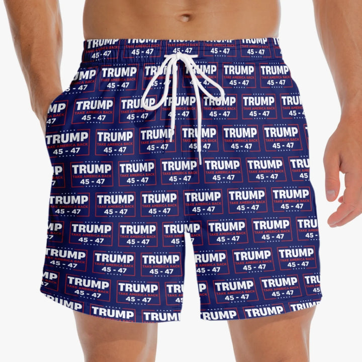 45 47 Forever - US Patriotic Pride Tropical Hawaiian Aloha Men Beach Shorts - Trump Short
