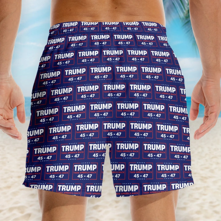 45 47 Forever - US Patriotic Pride Tropical Hawaiian Aloha Men Beach Shorts - Trump Short