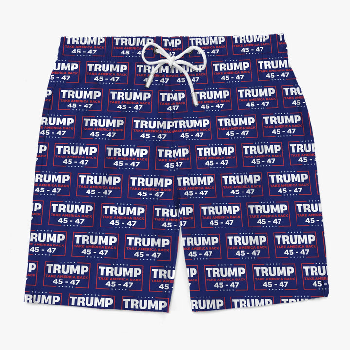45 47 Forever - US Patriotic Pride Tropical Hawaiian Aloha Men Beach Shorts - Trump Short