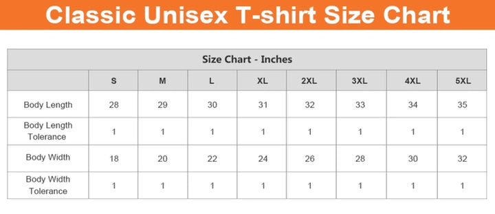 T-shirt size chart