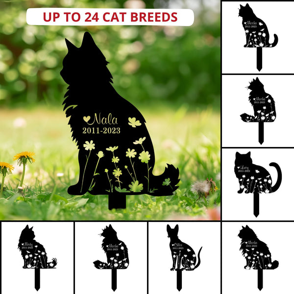 Custom Cat Breed Memorial Stake, Personalized Cat Garden Stake Sign, Pet Loss Gift, Cat Breed Sign, Metal Stake, CatGrave Marker, Cat Lover