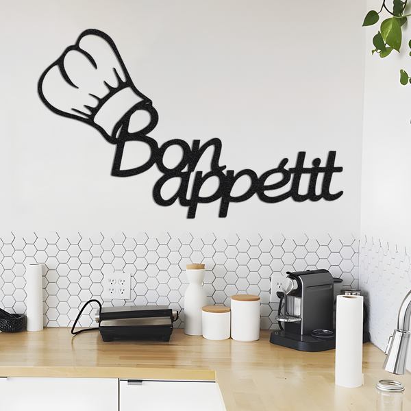 Bon Appetit Metal Wall Sign, Dining room wall art, Laser Cut Metal Word Art, Bon appetit sign kitchen wall art, Black Metal Wall Art