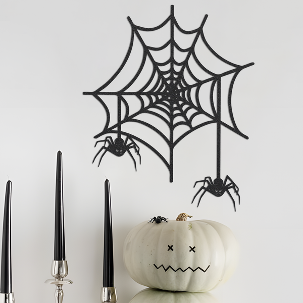 Halloween Spider Metal Wall Art With Lights, Creepy Spider Web Sign Decoration For Wall, SpiderWeb Outdoor Decor, Halloween Is Coming