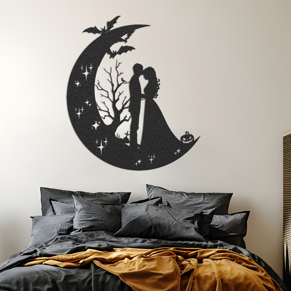 Halloween Couple Metal Wall Art, Wedding In October Sign, Couple Wedding Sign, Couple On The Moon Sign, Funny Gift For Couple Halloween Gift