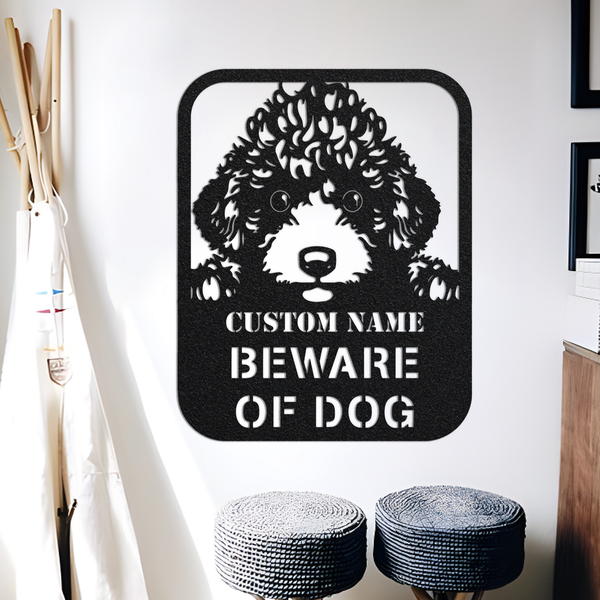 Custom Beware of Dog Sign Poodle, Dog Warning Sign, Caution Sign, Gate Sign, Metal Poodle Gift, Dog Wall Decor, Dog Name Sign, Poodle Decor