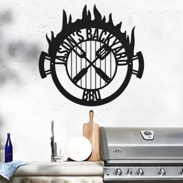 Custom Backyard BBQ Metal Wall Led Signs-Bbq Metal Wall Art-BBQ Sign-Custom barbecue Metal Sign-Metal BBQ decor-Outdoor Decor-Bbq Name Signs