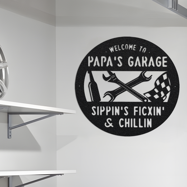 Custom Fathers Day Metal Wall With Lights, Personalized Dad, Papas Work Shop Sign, Fathers Day Gift, Gift for Grandpa, Gift for Papa, Papaw