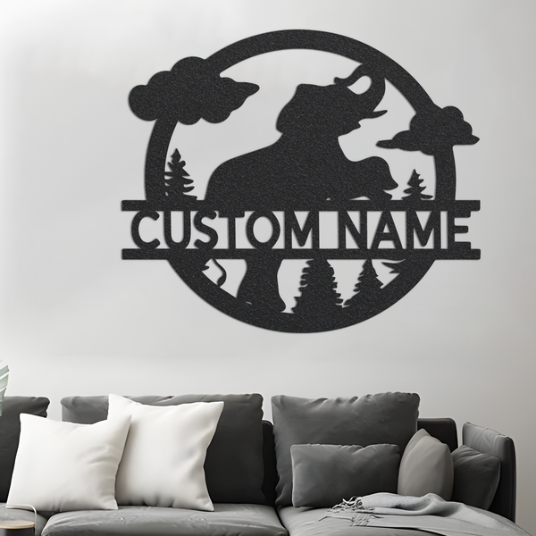 Personalized Elephant Metal Wall Art With Led Lights, Elephant Monogram Sign, Jungle Room Decor, Safari Sign, Christmas Gift For Child