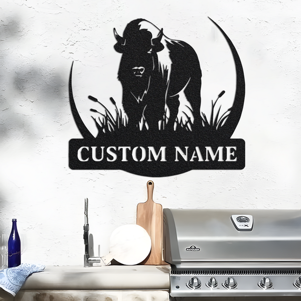 Custom Bison Metal Wall Signs-Personalized Bison Metal Wall Art-Bison Metal Wall Decor-Bison Lover Gifts-Bison Name Signs-Housewarming Gifts