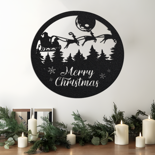 Christmas Metal Wall Art With Led Lights, Merry Christmas Sign, Santa Claus With Reindeers Sign, Christmas Gift For Family, Friend, Coworker