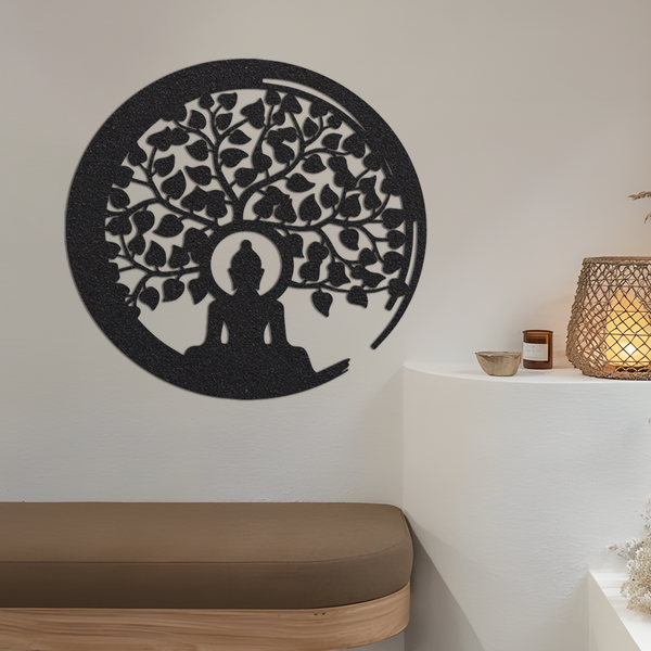 Buddha Meditation Tree Of Life Metal Wall Art With Led Lights, Buddhism Metal Sign, Yoga Studio Wall Art, Zen House Decor, Spiritual Art