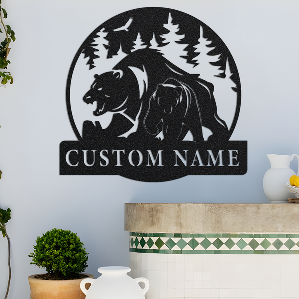 Custom Bear Metal Wall Sign-Personalized Bear Metal Wall Art-Bear Metal Wall Decor-Bear Name Signs-Bear Led Decor-Bear Cabin Signs-Bear Gift