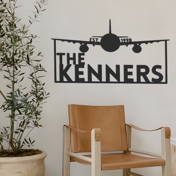 Monogram Airplane Sign, Metal Sign, Name Sign, Home Decor Sign, Custom Plane Sign, Personalized, Front Home Decor, Pilot Metal Sign.