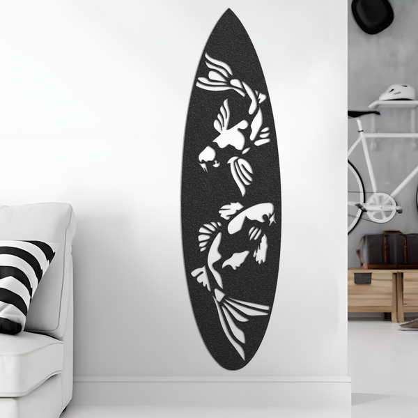 Metal Koi Fish Surfboard Sign, Koi Fish Surfboard Sign, Metal Surfboard Sign, Surfboard Sign, Surfer Sign, Home Decor, Backyard Sign