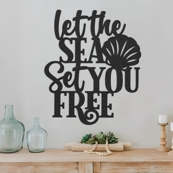 Home Decor Beach Metal Sign / Cottage Metal Art / Beach Home Decor / Let the sea set you free Home Decor / Metal Wall Art / Seashell Sign