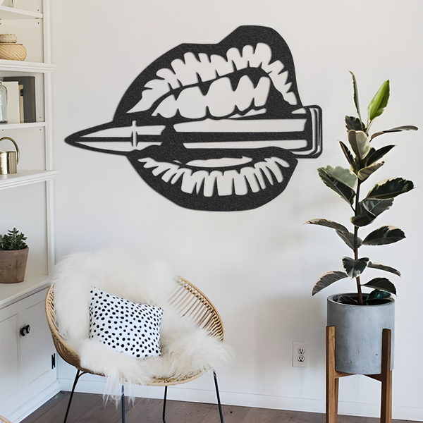 Metal Mouth Chewing Bullet Sign, Metal Bullet Sign, Metal Edgy Sign, Dark Metal Sign, Housewarming Gift, Outdoor Sign, Outdoor Decor