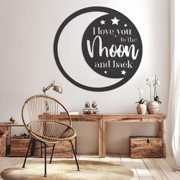 Metal I Love You to the Moon and Back Sign, Bedroom Wall Sign, Metal Bedroom Wall Art, Kid's Bedroom Sign, Metal Family Sign