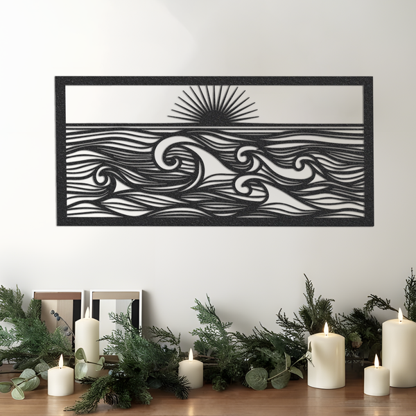 Metal Ocean Waves Sign, Sea Sunrise Wall Decor, Sunrise On The Sea Metal Sign, Sea View Wall Art, Wall Hanging Sea Metal Decor