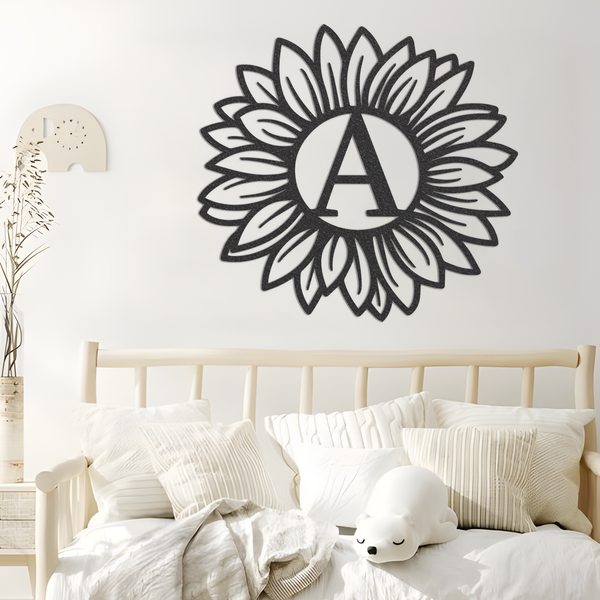 Metal Sunflower Sign, Custom Metal Sign, Metal Name Sign, Initial Sign, Metal Monogram Letters, Kids Room Sign, Personalized Sunflower Sign