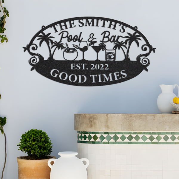 Customize Number Good Times Metal Wall Art With LED Light, Personalized Pool & Patio Metal Sign