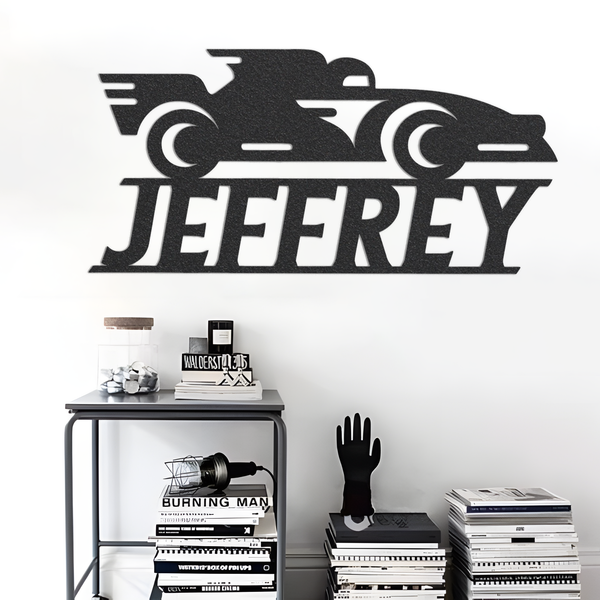 Metal Racecar Sign w Name, Racecar Metal Sign, Metal Kid's Name Sign, Custom Sports Metal Sign, Metal Name Sign, Kid's Room Sign