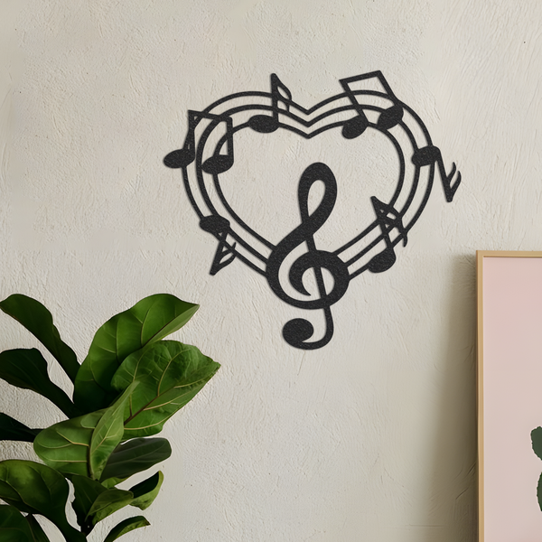 Music Heart Metal Sign / Music Metal Art / Music Home Decor / Musical Note Home Decor / Metal Wall Art / Music Sign